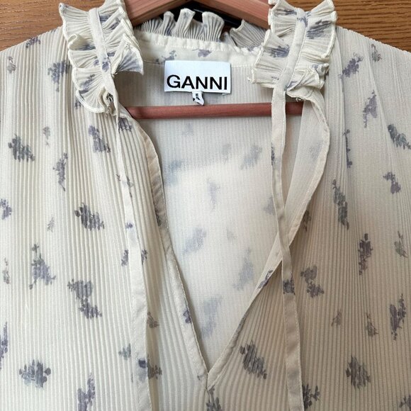 GANNI Pleated Georgette Midi Dress Sz 36/M Feminine Whimsical Cottagecore - Picture 4 of 16